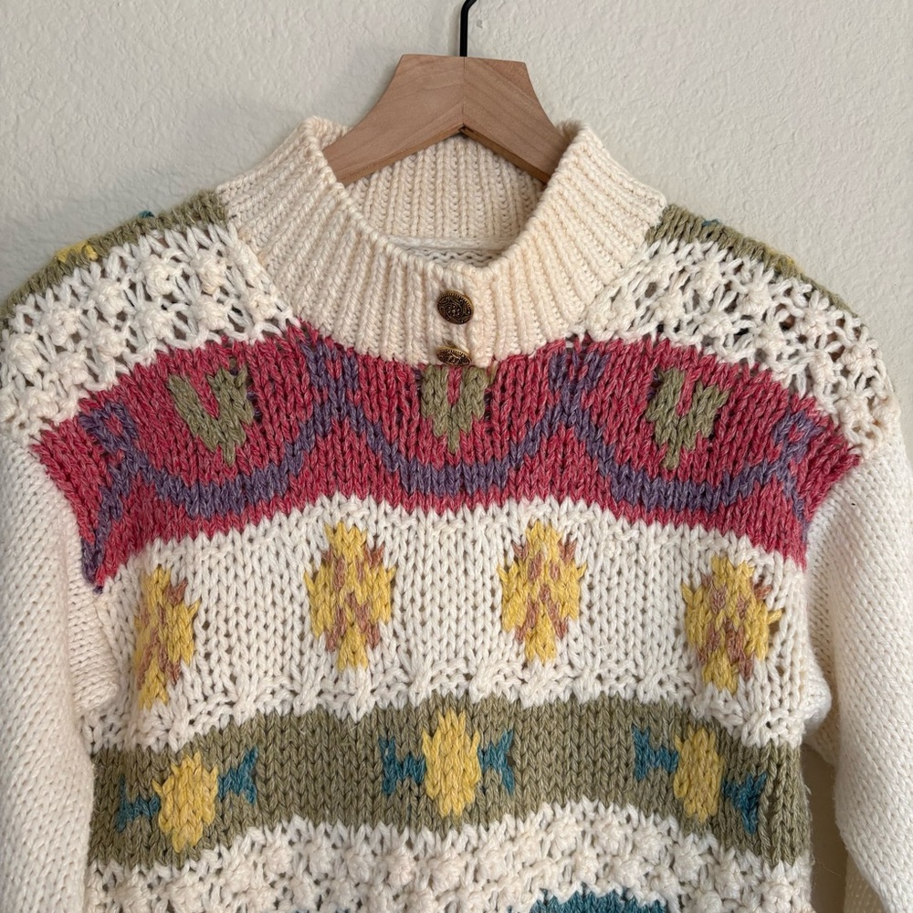 Vintage Hand Knit Mockneck Sweater - Picture 4 of 7